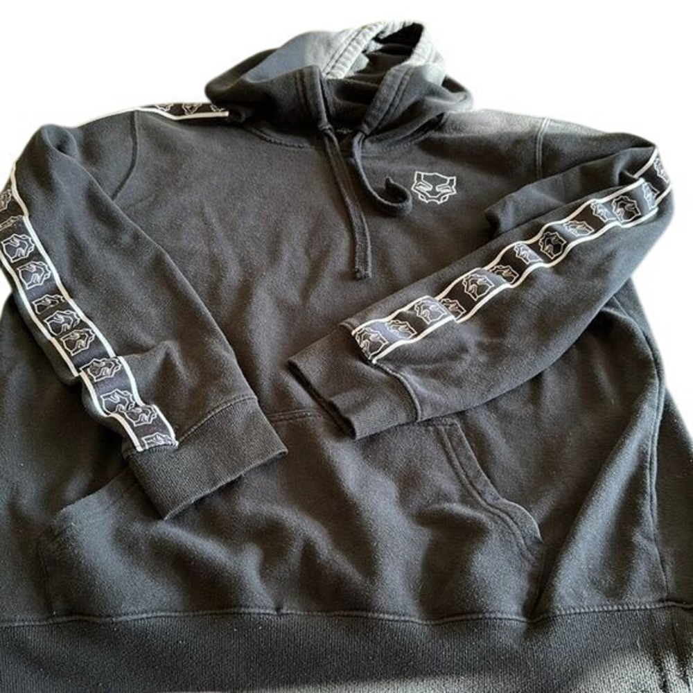 Marvel Black Panther Hoodie Black Pullover Sweatshirt Tape Sleeve Logo Mens XL